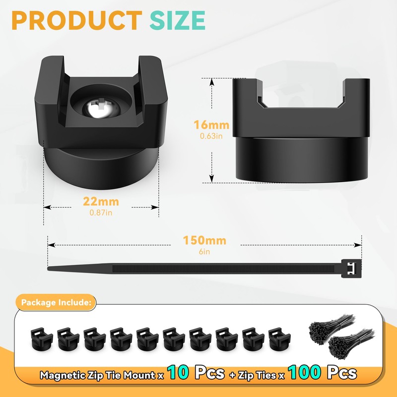 110 Pcs Magnetic Zip Tie Mount Base 26lbs Strong Magnetic