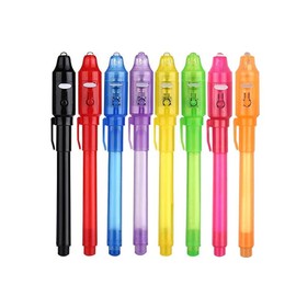 JIMIGUGU 透明インクのスパイペン 8本セット 8色 ライト付き 不可視インク 秘密メッセージ 文房具 子供用 プレゼント