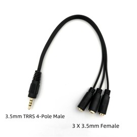 Qczhiwen 3.5mm Headphone Splitter 1 to 3-Ways 3.5mm (1/8") TRRS 4-Pole Gold Plated Male to 3-Female Stereo Jack Splitter Audio Cable Connectors 30cm