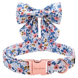 Unique style paws Dog Collar with Tie Adjustable Blue Bowtie Puppy Collars for Small Medium Large Dogs and Cats-M