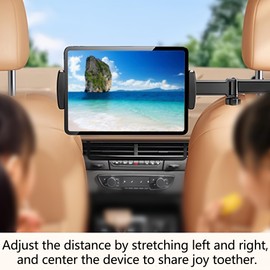 UINSUE Car Headrest Mount for Tablets and Smartphones Car Backseat Tablet Holder Car Rear-seat Mobile Phone Tablet Holder 360° Rotatable Adjustable Car Essential for Road Trip (Single Arm Extendable)