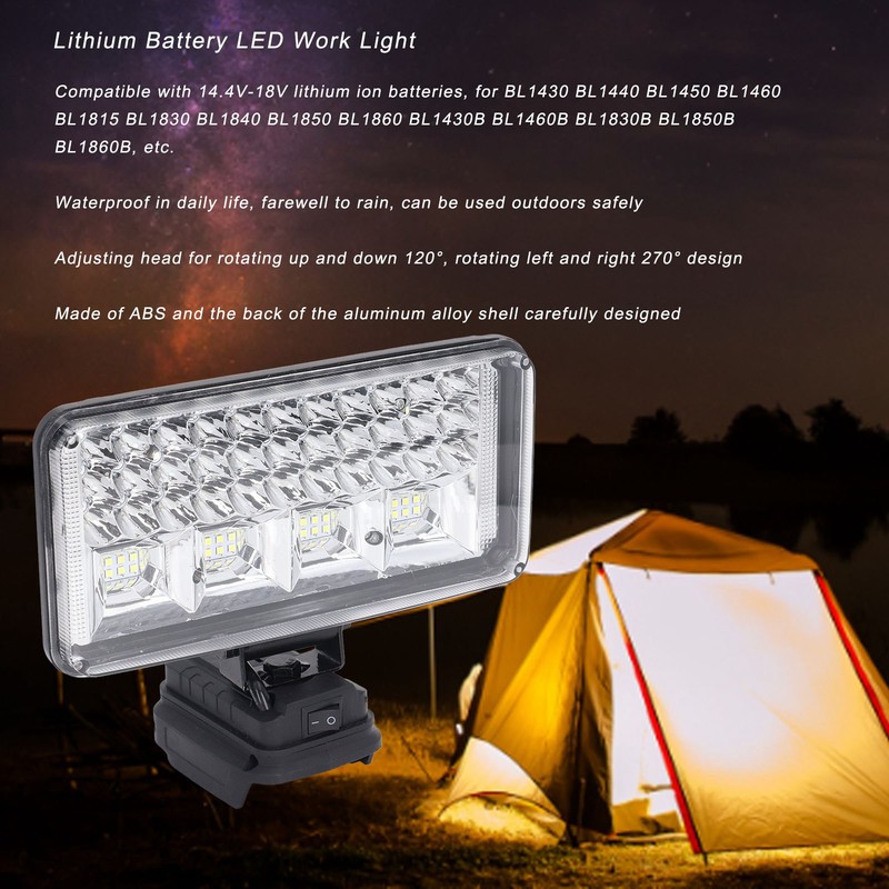 6000lm Cordless LED Work Light Waterproof Emergency 14.4V‑18V Lithium Battery