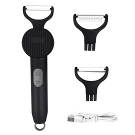 Electric Potato Peeler | 3-in-1 Interchangeable Blades for Fruits/Vegetables | Type-C Rechargeable Battery Capacity 1500 mAh | Electric Peeler for Kitchen, Travel, Camping (PL909-BLACK)