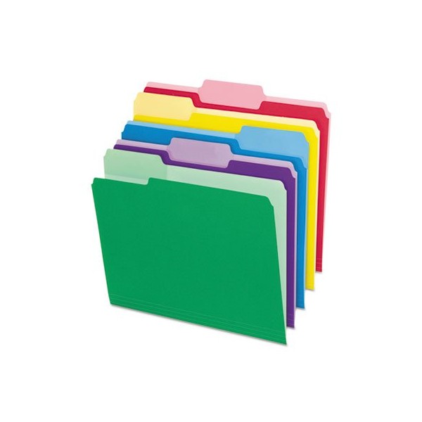 File Folders, Erasable Tabs, 1/3 Cut Top Tab, Letter, Assorted,