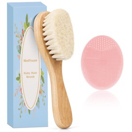 MolYuan Baby Haarbürste, Hölzerne weiche ziegenhaarbürste, Baby Pink Silikon Haar Cradle Cap Pinsel Set für Neugeborene, Kleinkinder, Kleinkinder, Haarbürste Baby Set