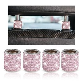 4PCS Bling Car Headrest Collar Decor Rings, Crystal Diamond Ice Interior Decoration Car Head Rest Collars, Rhinestone Auto Seat Collars Rings Decoration, Car Seat Accessories for Car SUV Truck (Pink)