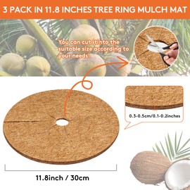 MUGVELL 11.8-Inch Coconut Fiber Mulch Ring Tree Protector Mats, 3 Pcs Coco Coir Tree Guards, Plant Disc Cover for Indoor & Outdoor Gardening, Landscaping & Pot Soil Protection
