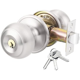 AMOTOFO Door Knobs with Lock Round Style Knob, Perfect for Rooms requiring Extra Security at The Home, Office, or Workplace, 1 Pack, Stainless Steel Matte