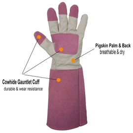 HANDLANDY Long Rose Pruning Gardening Gloves for Men & Women, Thorn Proof Pigskin Leather Gauntlet Gloves (Large, Pink)
