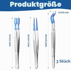 Pack of 3 Tweezers with Rubber Tips, PVC Coated Precision Rubber, Straight Flat Tip, Long Curved Tweezers for Crafts, Stamps, Beads, Jewellery, Blue