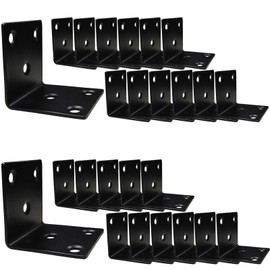 25Pack 1.5'' L Right Angle Brackets with Slot, 2 MM Thickness Black Stainless Steel Brackets for Wooden Furniture Timber, Heavy Duty Wide Corner Metal Brace 90Degree Shape Bracket
