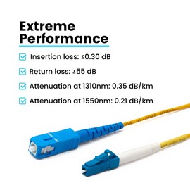 trueCABLE LC to SC OS2 Fiber Patch Cable, 1m (3.28ft), UPC Polish, 200GB Singlemode (SM) Simplex 9/125um, Riser Rated (OFNR), UL Listed, 1pc, Yellow