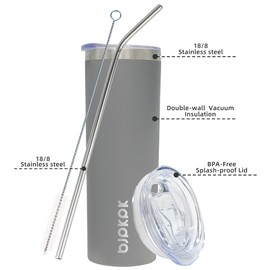 BJPKPK Skinny Tumbler with Lid 20 oz Stainless Steel Slim Vacuum Insulated Tumblers Cup,Gray