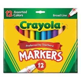 Non-Washable Markers, Broad Point, Classic Colors, 12/Set