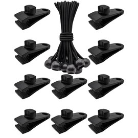 10Pcs Tarp Clips Heavy Duty Lock Grip + 10Pcs Ball Bungee Cords 6”