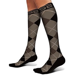 SB SOX Compression Socks (20-30mmHg) for Men & Women – Best Compression Socks for All Day Wear, Better Blood Flow, Swelling! (Black Argyle, Small)