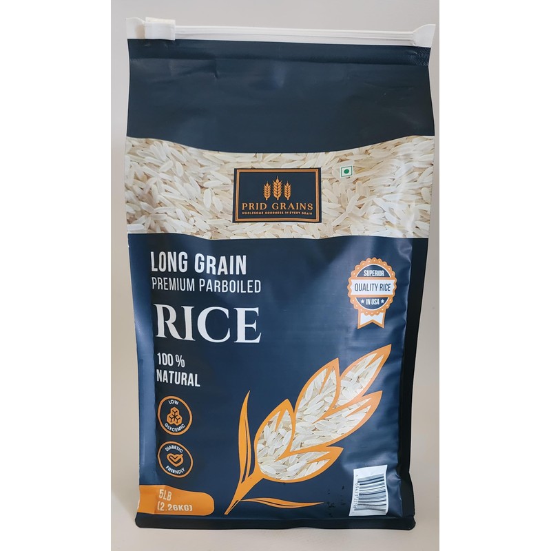 Prid Grains Premium Parboiled Rice, 5 lb Bag, Medium