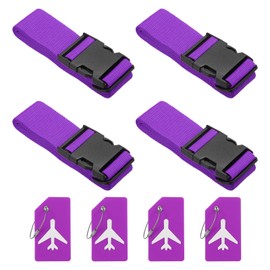 PATIKIL Travel Luggage Straps with Luggage Tag and Loop 78 x 2 Inches, Set of 4, Adjustable Suitcase Strap for Travel, Pack Sack, Closure, Identify, Purple
