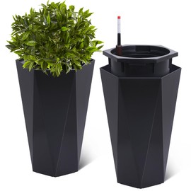 GarveeLife 22.5 in Tall Diamond Planters Set of 2, Self Watering Planters with Water Level Monitor, Flower Pots Outdoor and Indoor for Patio, Porch, Living Room, Home Office, Black