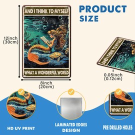 Mermaid Metal Tin Sign And I Think To Myself What A Wonderful World Poster Home Decor Funny Home Decor Cave Bar Wall Decor 12x8inch