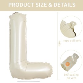 TONIFUL 40 Inch Large Cream White Letter L Balloons Giant Alphabet Letter Balloons,Foil Mylar Big Balloons for 2026 Graduation Birthday Party,Anniversary,Baby Shower,Wedding Supplies Decorations