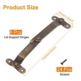 sourcing map 6 Pcs Lid Folding Support Hinges, Iron 180 Degree Rotatable Hinges, Lip Stay Hinges for Wardrobe Cabinet Wooden Boxes Cases, Small