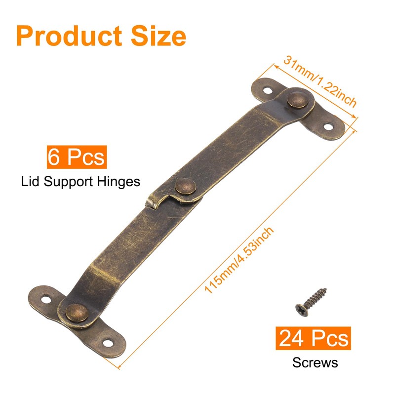 sourcing map 6 Pcs Lid Folding Support Hinges, Iron 180