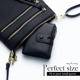 Small Soft Leather Purses for Women, RFID Blocking Women's Credit Card Holder Ladies Wallets Double Zipper Pocket (Black)