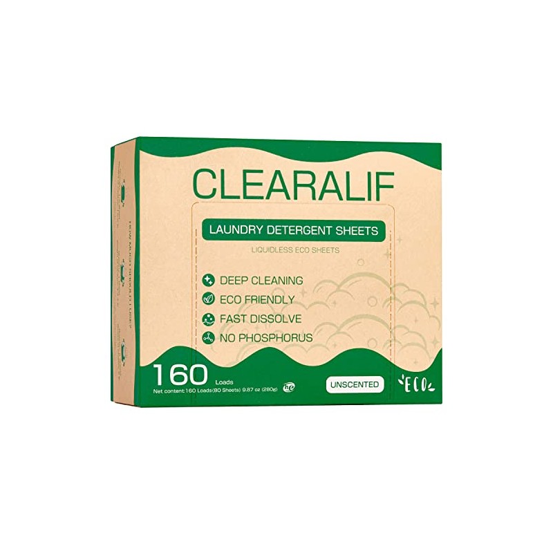 CLEARALIF Laundry Detergent Sheets up to 160 Loads (80sheets), Unscented,