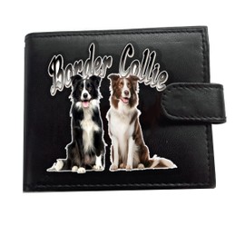 Border Collie Dog Logo Anti RFID Theft Wallet Black Soft Leather Large Coin Pocket