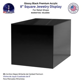 8 Inch Acrylic Display Riser Box with One Open Side No Lid Versatile Glossy Black Square Lucite Retail Product Platform or Merchandise Storage Bin by Marketing Holders