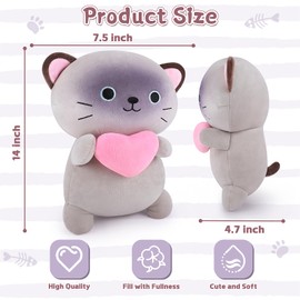 Siamese Cat Plush Pillow Stuffed Cat Stuffed Animal Plush Pillow Cute Plush Kitten Animal Toy Hugging Pillow For Lover Cushion Pillows Cuddly Toy Soft Toys Heart for Boys Girls Present 13.7 inch