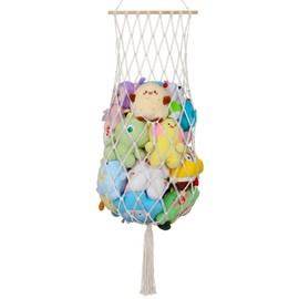 Stuffed Animal Storage Net, 68 Inch Jumbo Macrame Vertical Stuffed Animals Hammock Corner, Wall & Ceiling Hanging Stuffy Hammock Plushie Holder Display for Kids Boys Girls Boho Nursery Decor (Beige)