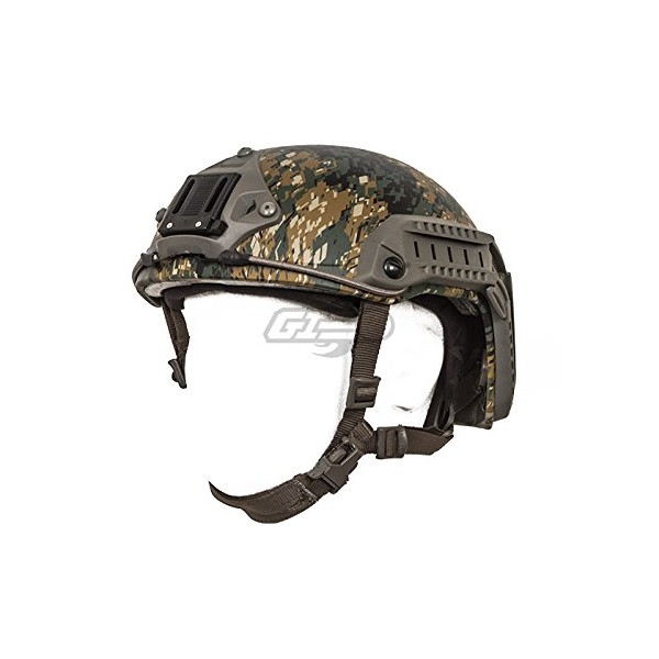 Lancer Tactical Medium - Large Industrial ABS Plastic Constructed Maritime Helmet Adjustable Crown 20mm Side Rail Adapter Velcro Padding Stickers NVG Shroud Bungee Retention - Woodland Camouflage
