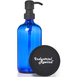 16oz Cobalt Blue Glass Refillable Body Lotion Dispenser with Black Metal Pump Dispenser/Liquid Hand Soap Dispenser with Non Slip Coaster/Countertop Protector