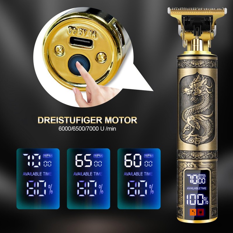 UUE Haarschneidemaschine Set, 3 Motorstufen Haarschneider Herren, R-Klinge mit 4