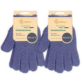 Evridwear Exfoliating Glove for Shower Man and Women, Dual Texture Bath Body Scrub Gloves Dead Skin Cell Remover forHome Spa, Massage,with Hanging Loop (2 Pairs Heavy)