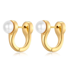 LILIE&WHITE Women's Gold Hoop Earrings with Pearl Detail - Elegant and Timeless Earrings, Ideal for Everyday and Festive Occasions, High Quality Jewellery as a Gift for Women, Copper, No Gemstone
