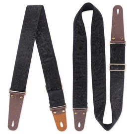 Hennaja Hennaja Adjustable Guitar Strap Includes 2 Strap Locks & 2 Matching Picks & 1 Picks Holder & 1 leather Strap Button.Leather ends Guitar Shoulder Strap(1-Silk Black)