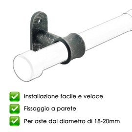 GIRASOLE HOME® Adjustable Short Curtain Pole Brackets 2 Pack for Curtain Pole Diameter 18-20mm (Short 62mm, Black and Silver)