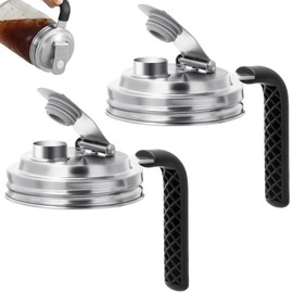 Aieve Stainless Steel Mason Jar Pour Spout Lid, 2 Pack Wide Mouth Mason Jar Pitcher Flip Cap Lids with Handle for Ball Jar Lids (3.38 inch)