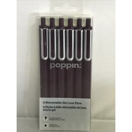Poppin, Wine, 6 Retractable Gel Luxe Pens, 0.7 mm Fine Tip, Black Ink (106638)