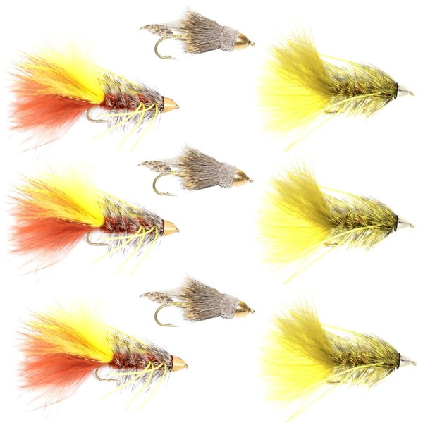 The Fly Fishing Place Cone Head Muddler Minnow and Rubber Legged Bugger Fly Fishing Flies Assortment - Bass and Big Trout Streamers Fly Fishing Fly Collection - 9 Flies Size 4