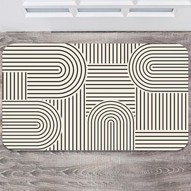 Front Door Mat Outside Entrance, Beige Black Boho Geometric Rainbow Arch Welcome Mat, Non-Slip Low Profile Absorbent Easy Clean Indoor Outdoor Doormat for Entryway Patio Porch 17"x29"