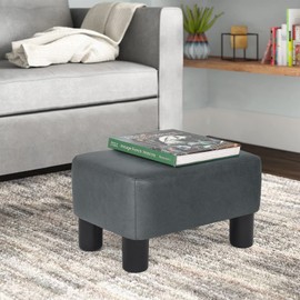Homebeez 16" Small Footstool Leathaire Fabric Ottoman Footrest Modern Home Living Room Bedroom Rectangle Stool with Padded Seat Plastic Legs, Deep Gray