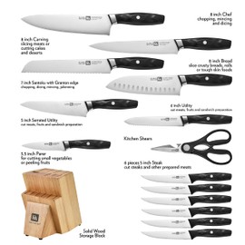 Klaus Meyer 15 Pieces Knife Set With Block, High Carbon German Stainless Steel Forged Sharp Blade Block Knife Set, Dishwasher Safe Cutlery