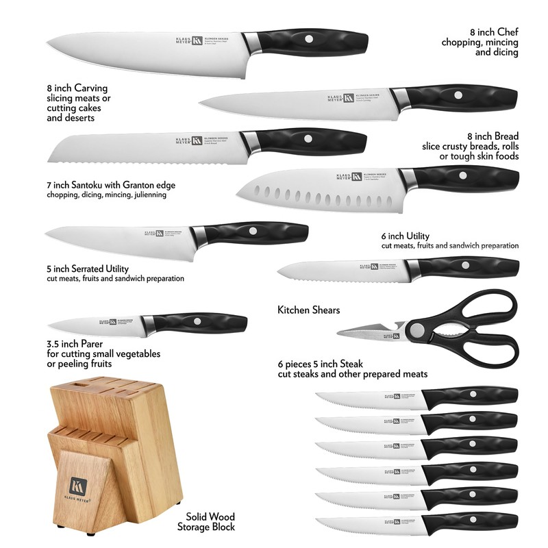 Klaus Meyer 15 Pieces Knife Set With Block, High Carbon