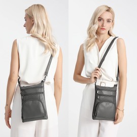 Miss Lulu Women Multi Pocket RFID Blocking Crossbody Bag Small Fashion PU Leather Messenger Travel Organizer Satchel Sling Shoulder Bags (Grey)
