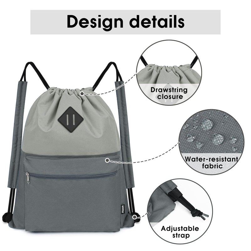 WANDF Drawstring Backpack, Sports Gym Bag with Wet Pocket, Water