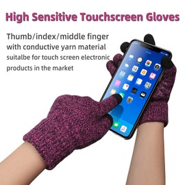 Kids Winter Touchscreen Gloves,Warm & Anti-Slip Knitted Texting Gloves for Boys Girls 5-12 years (2 Pairs)